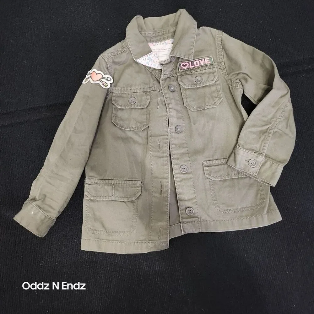 Girls Olive Green Military Style Jacket Size 4 By Carters With Embroidered Patch